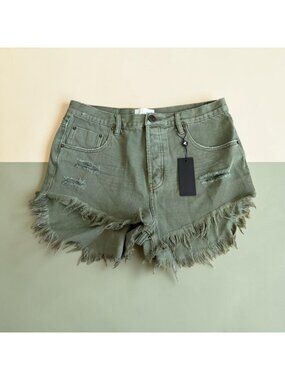 ONE TEASPOON Olive Green Outlaws Shorts Size 32 NEW NWT